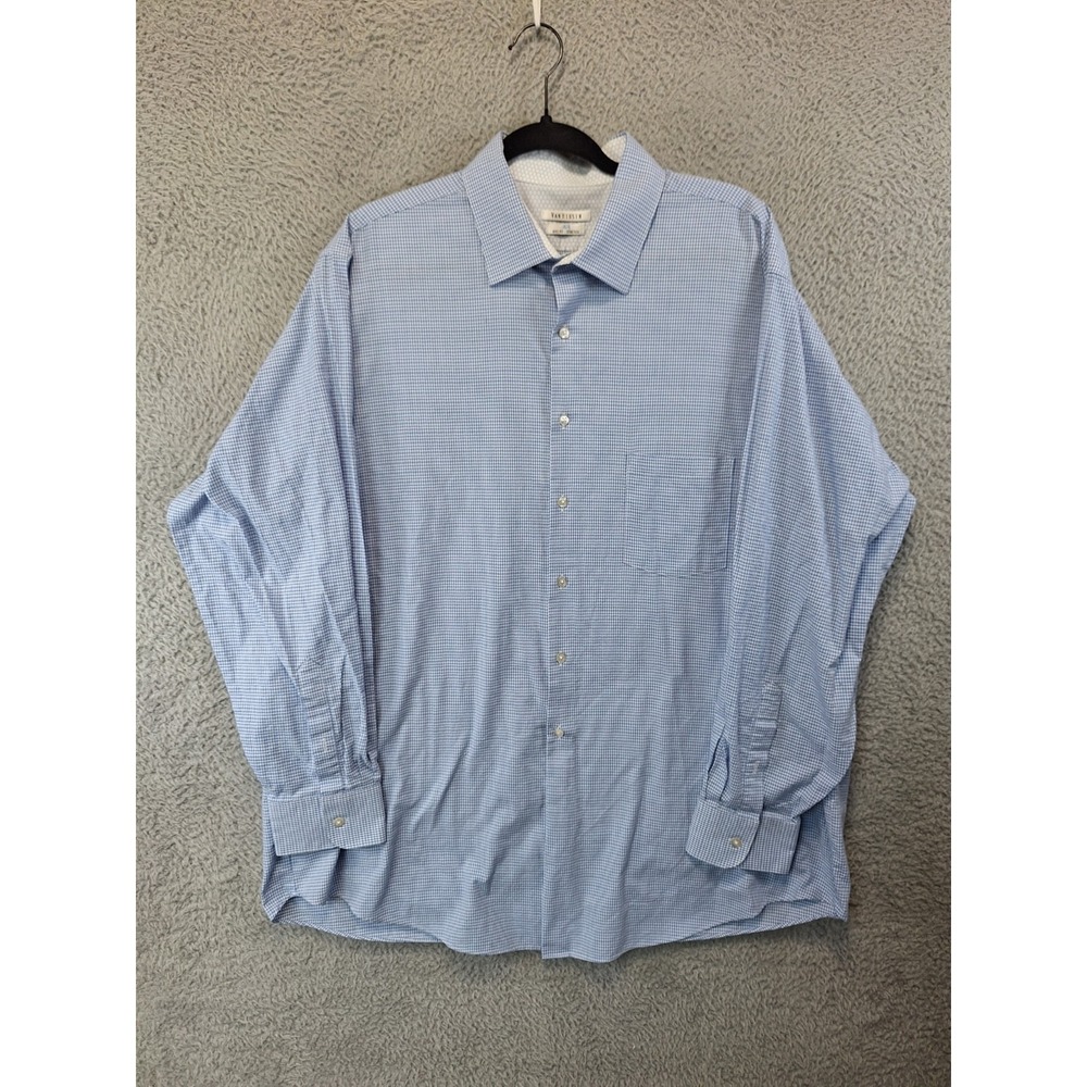 Van Heusen Dress Shirt Mens 18 Blue Patterned Big Fit Stretch Collared Button Up